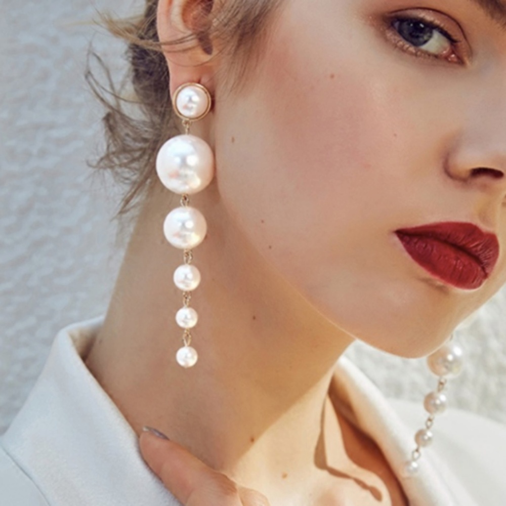 Haute Style Big Pearl Drop Earrings